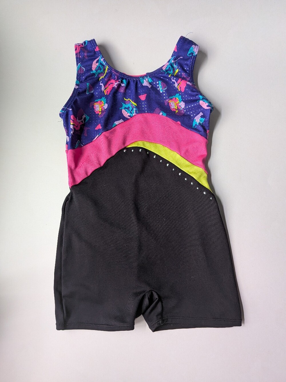 Purple floral color block Freestyle by Danskin kid's leotard biketard bike short